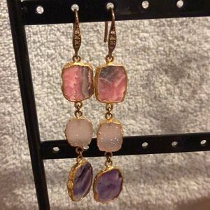 Multi colored stone earrings with gold trim